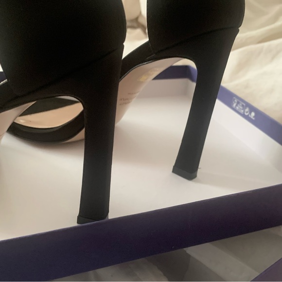 STUART WEITZMAN 100S Square Nudist Black Satin Sandal - Size 7.5 - Like New - Picture 8 of 11